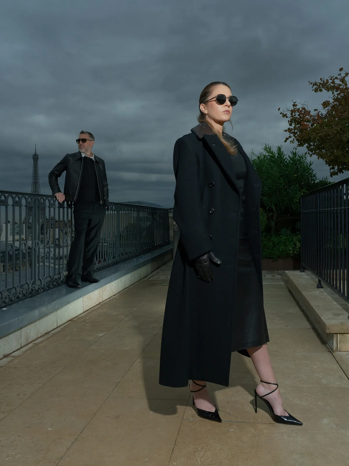 Editorial couple composition on a rooftop at The Peninsula Paris