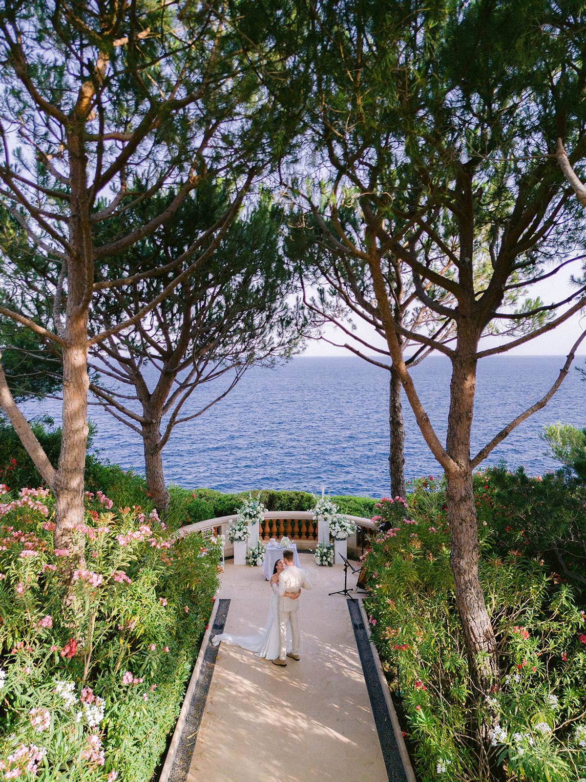 Wedding celebration overlooking the Mediterranean on the French Riviera