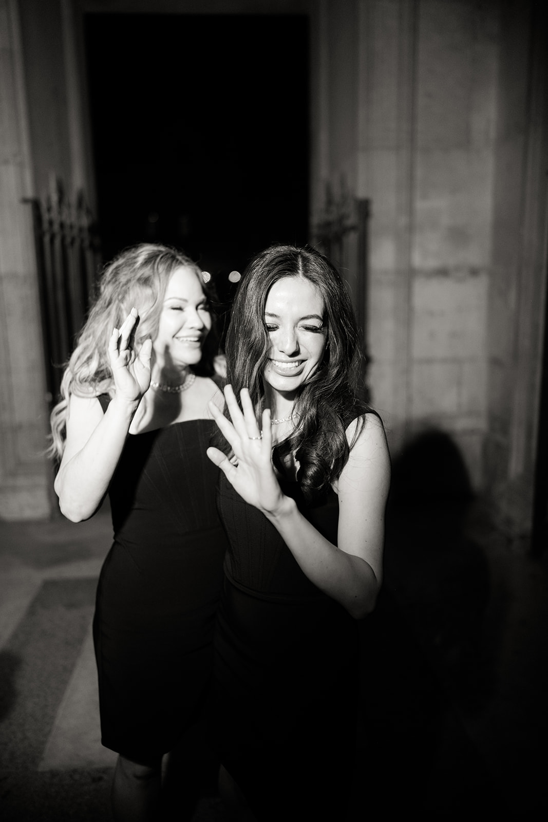 Candid black-and-white portrait during an evening elopement in Paris