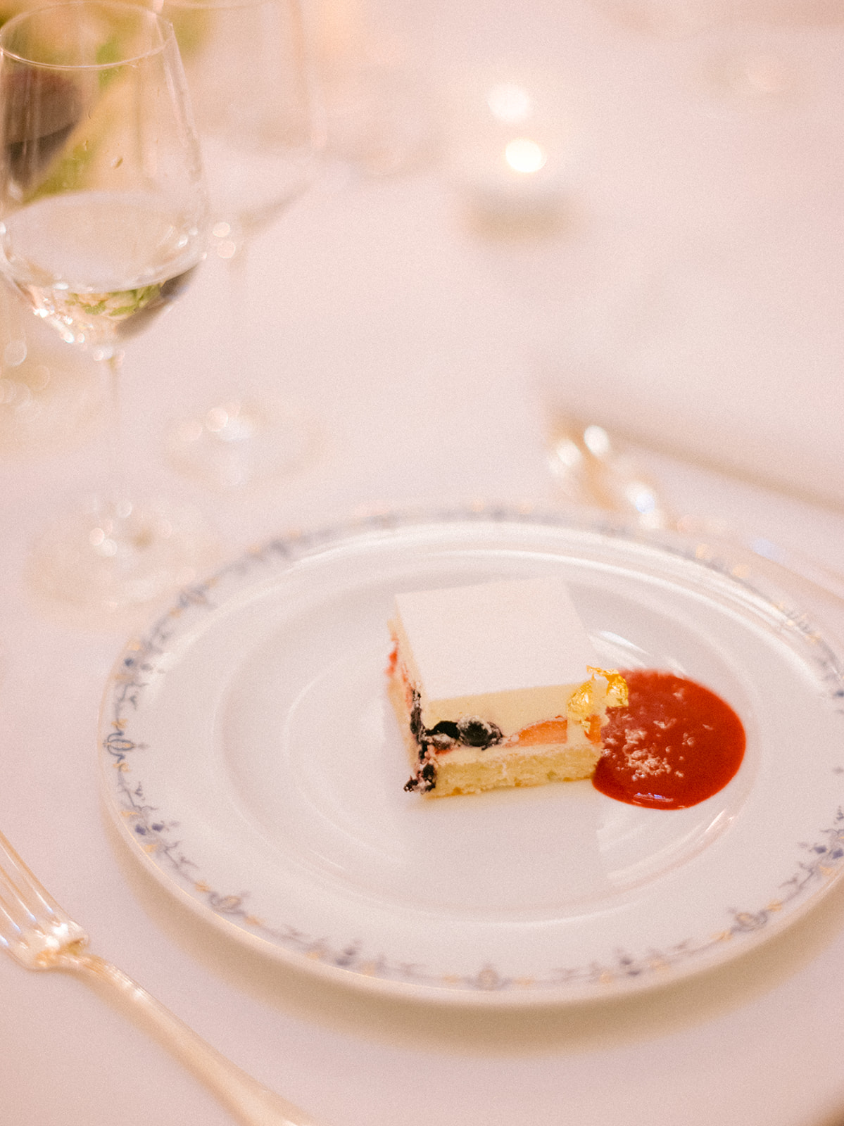 Fine dining dessert served during the wedding reception