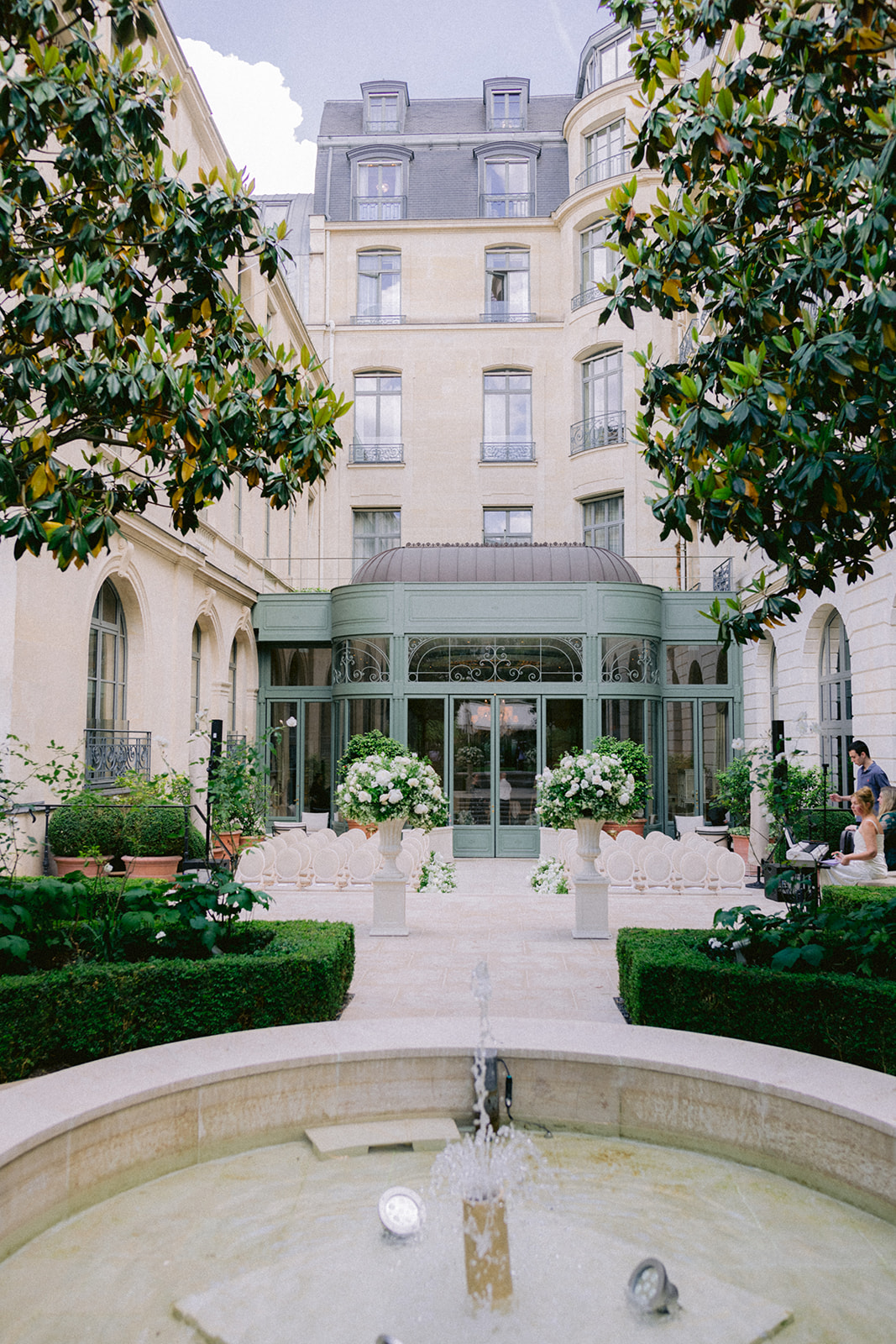 Garden wedding ceremony setup at an elegant private venue in Paris