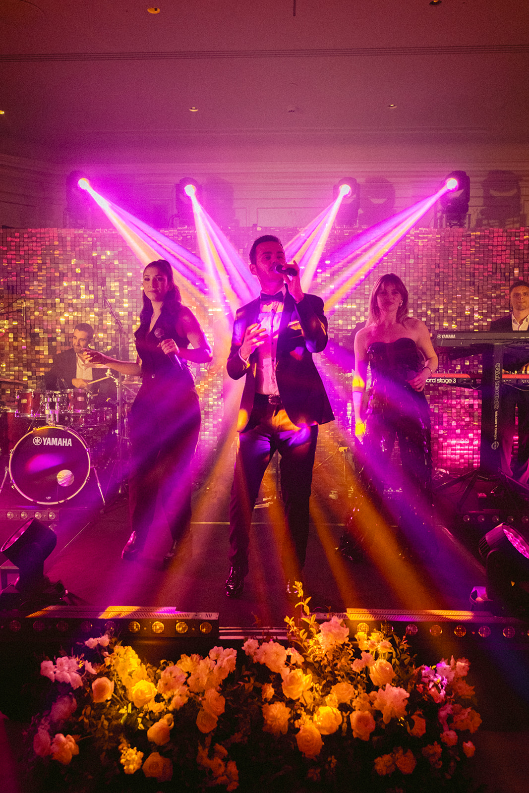 Live band performing at a luxury wedding reception in Paris