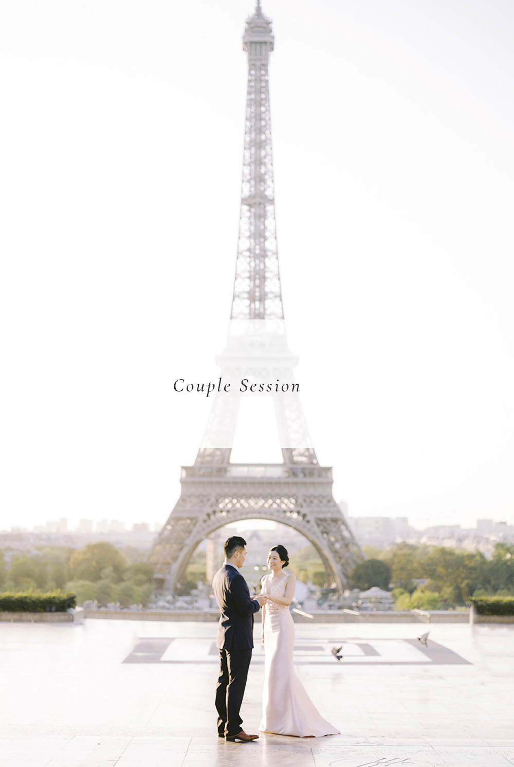 engagement session in paris face eiffel tower