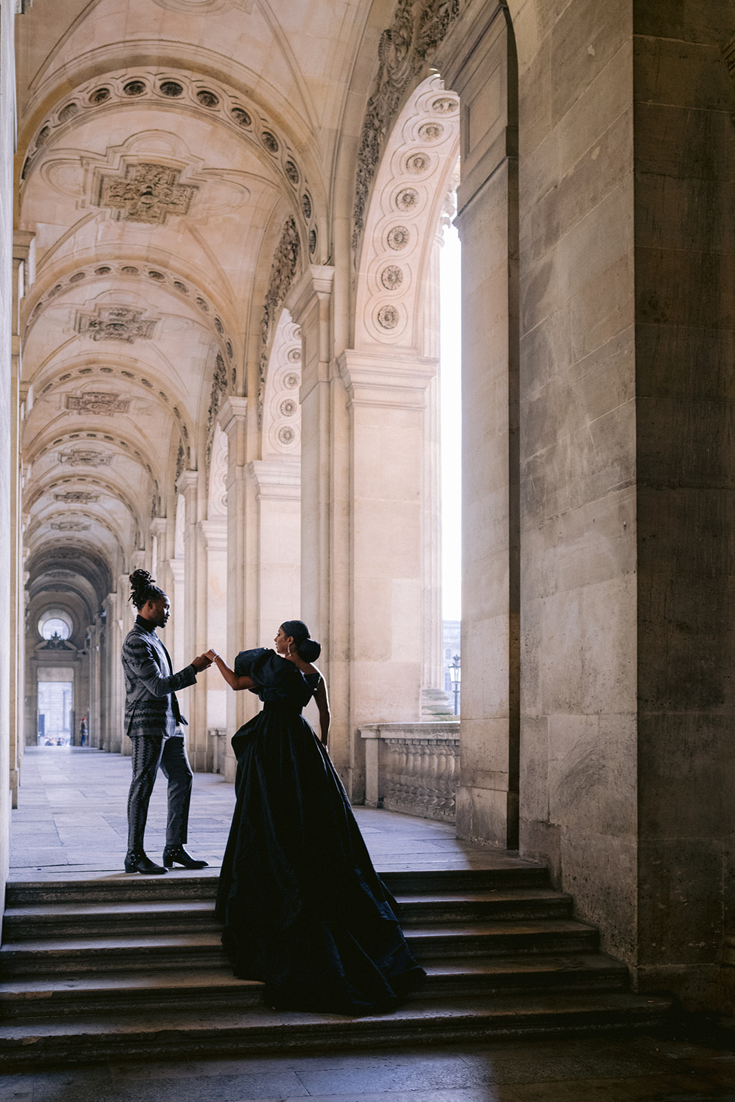 the groom and the bride hold hands