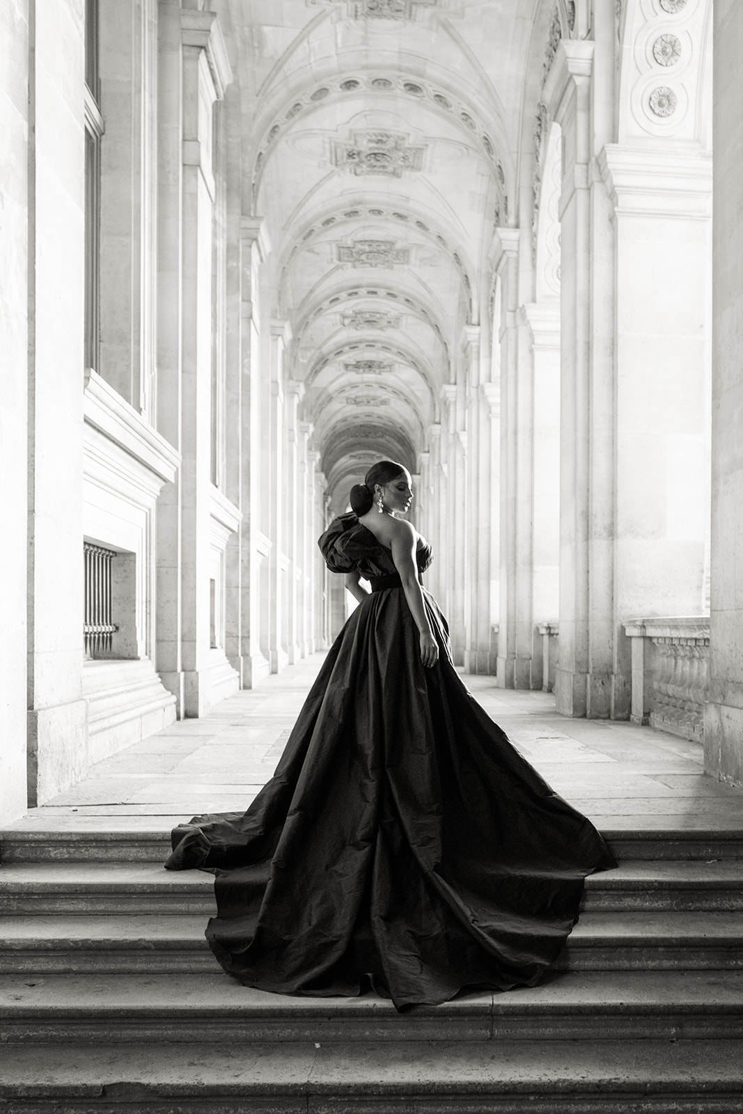 Bride pose with wedding dress