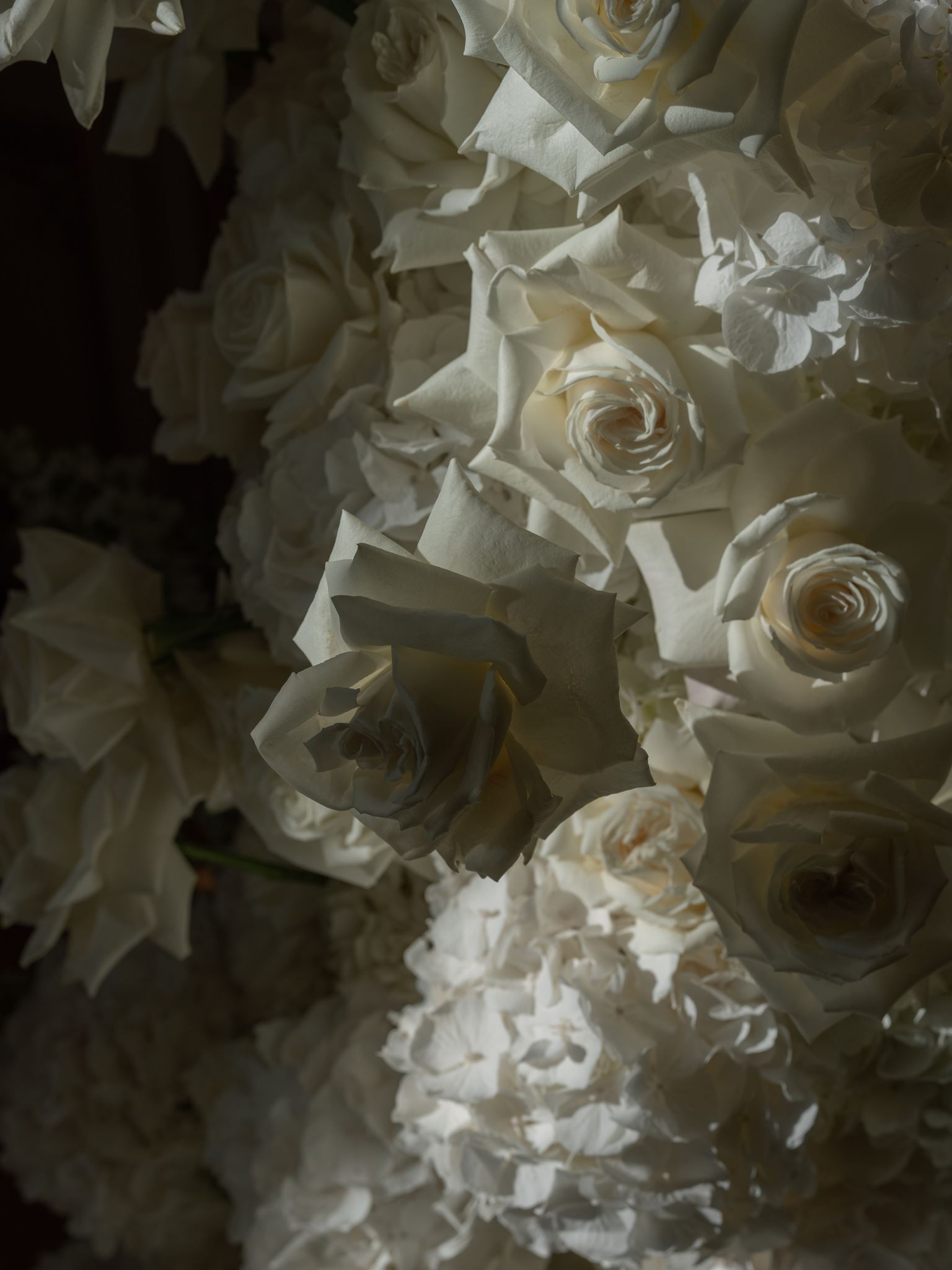 White floral and fabric detail photographed at an editorial wedding in Paris