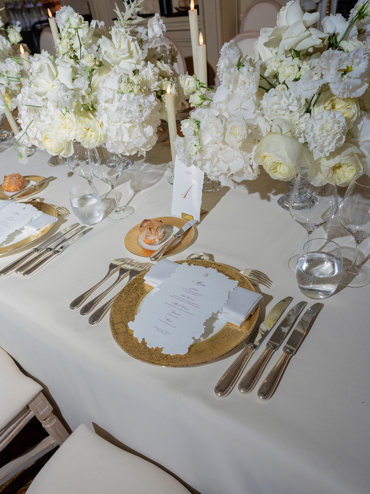 Elegant reception table design at a two-day editorial wedding in Paris