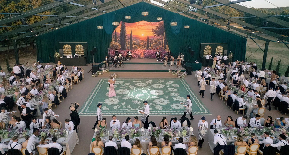 Outdoor destination wedding dinner celebration at Villa Baulieu in Provence