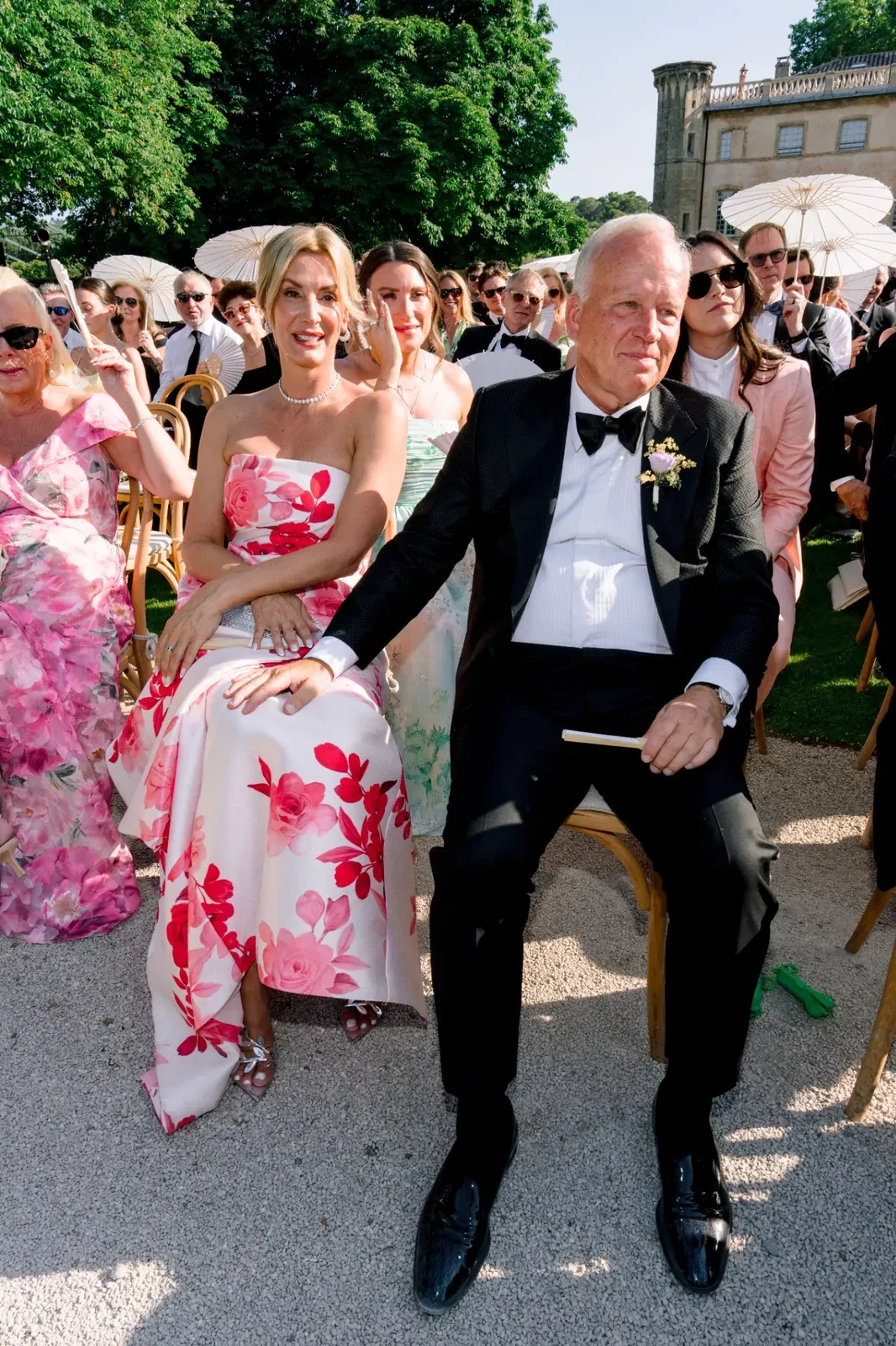 Wedding guests seated for the outdoor ceremony at Villa Baulieu in Provence