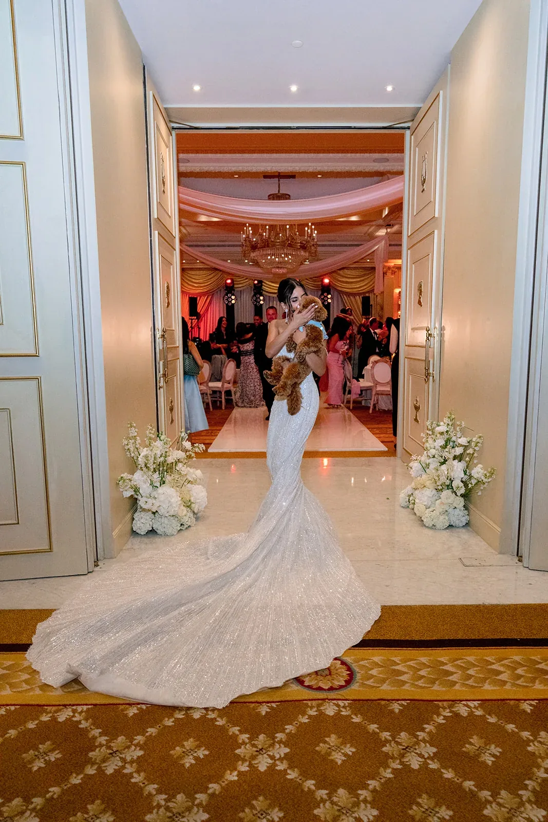 Bride entering the wedding dinner at Shangri-La Paris