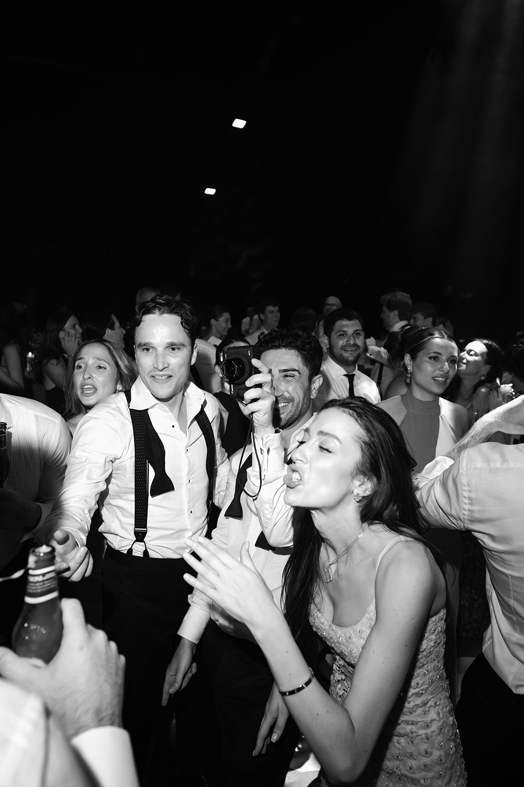 Direct-flash dance floor during a wedding after-party in Provence