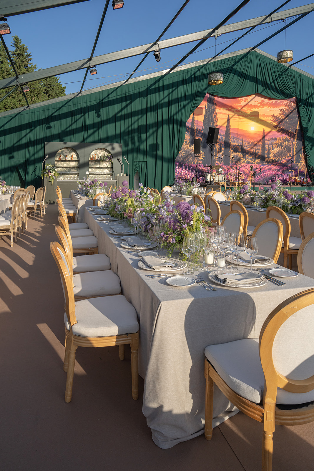 Long outdoor wedding dinner at Villa Baulieu in Provence
