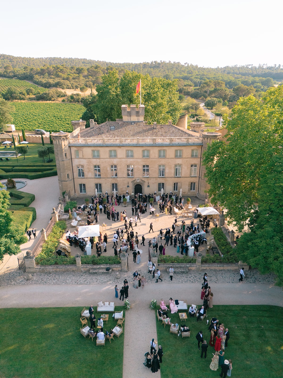 Large Provence wedding estate photographed from the air