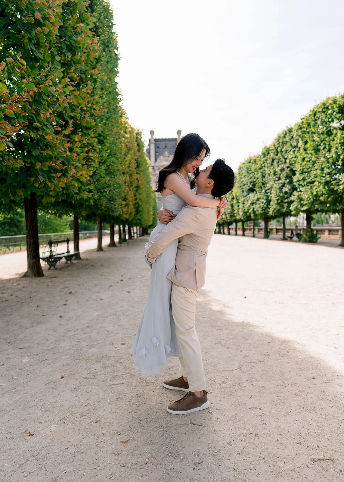 Editorial pre-wedding couple portrait at Petit Palais in Paris