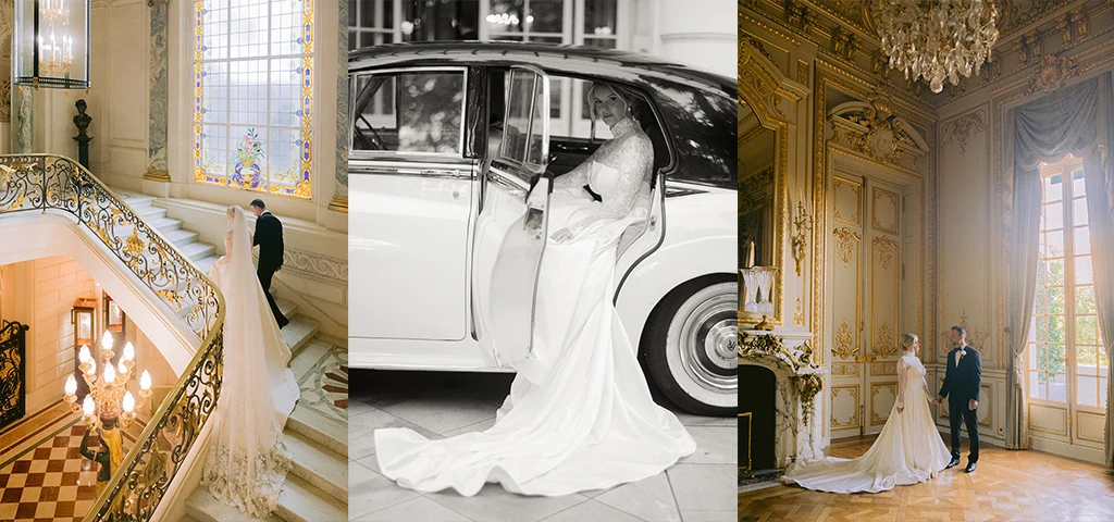 Intimate wedding portraits inside Shangri-La Paris and outside the palace