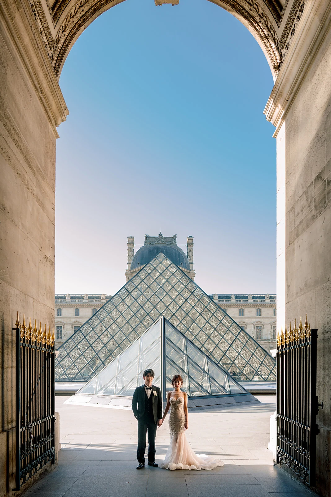 bridal portrait near the Louvre during a Paris wedding photoshoot
