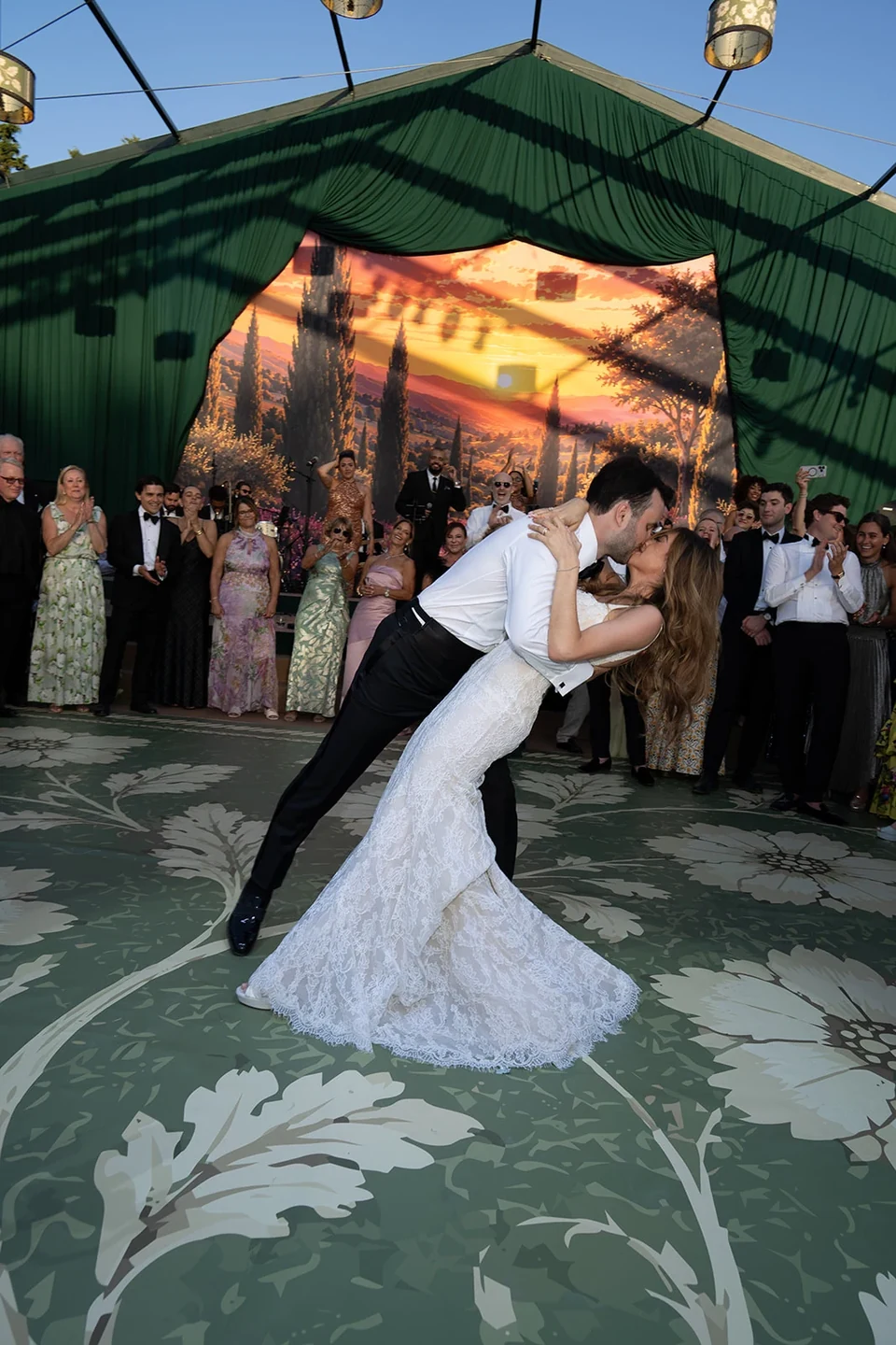 Bride and groom sharing their first dance at Villa Baulieu in Provence