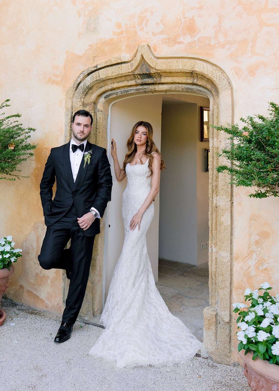 Editorial couple portrait created inside a French Riviera palace suite