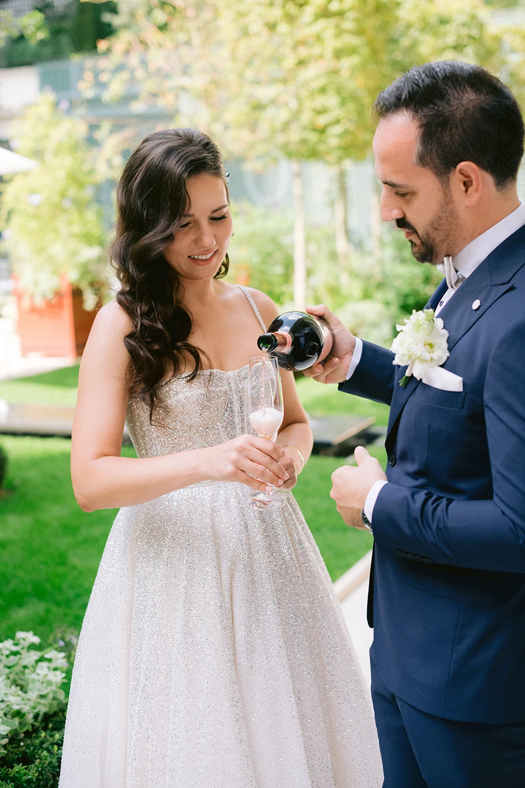 Editorial couple portraits during a Le Bristol Paris wedding