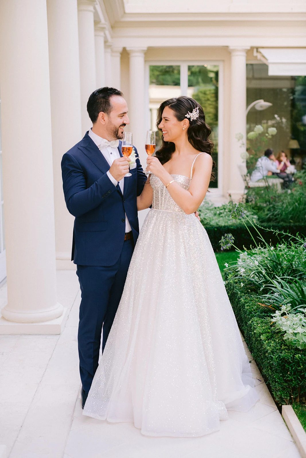 Editorial couple portraits during a Le Bristol Paris wedding