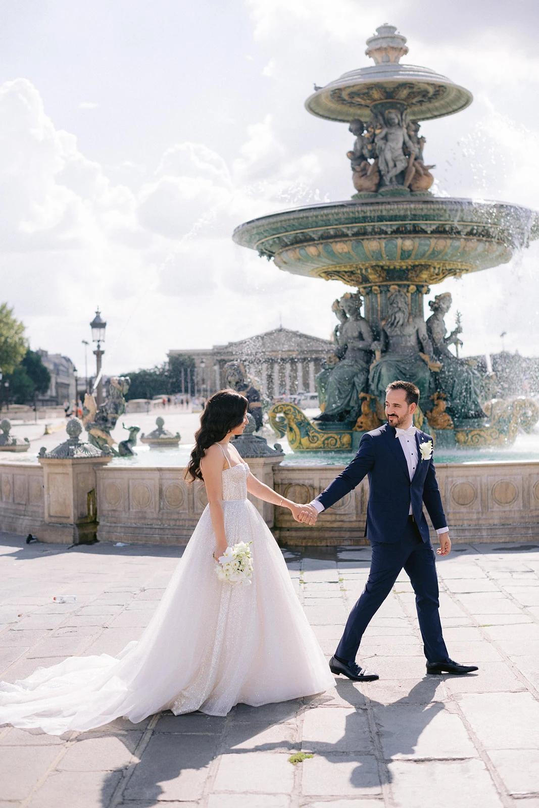 Editorial couple portraits during a Le Bristol Paris wedding