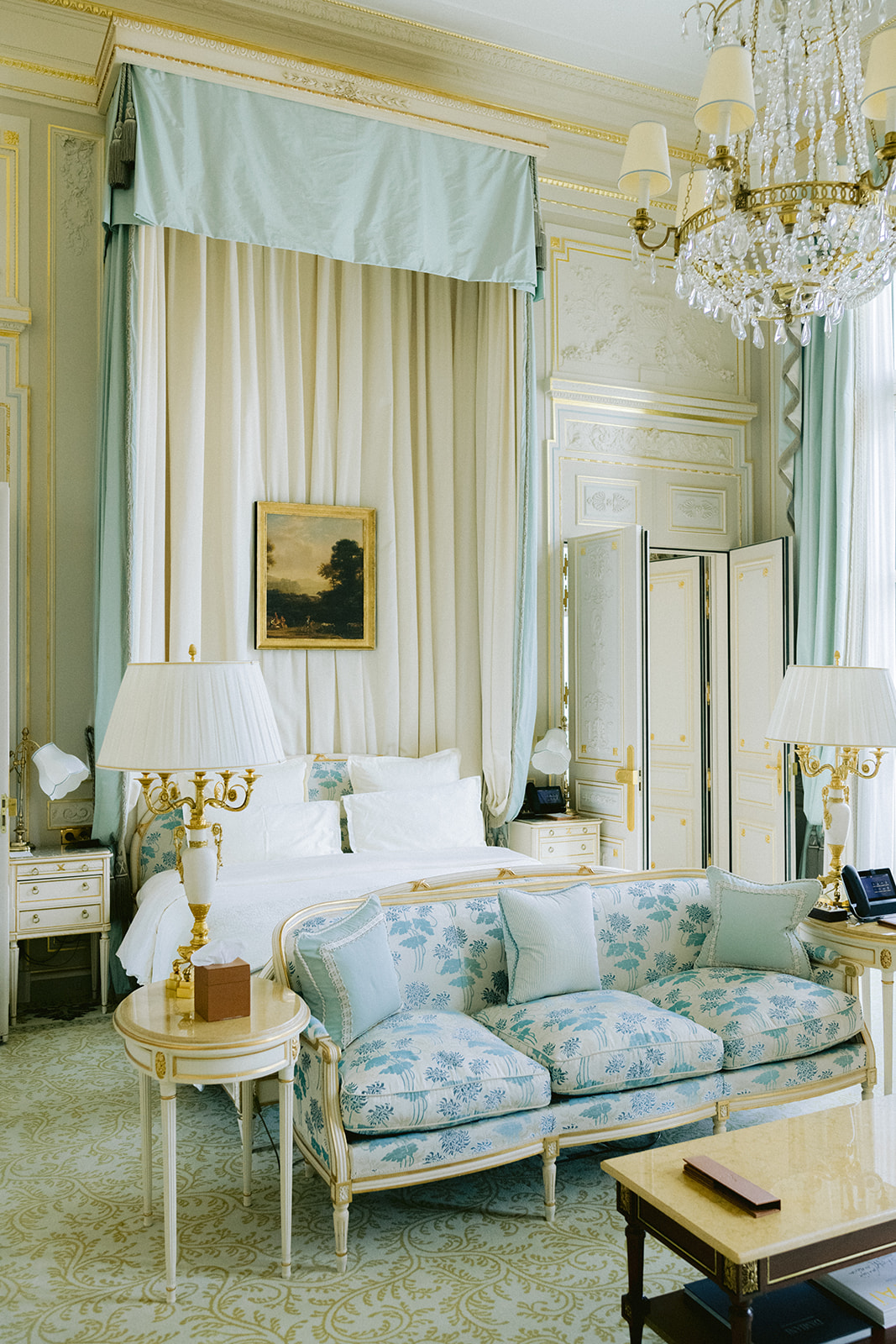 Refined Ritz Paris suite prepared for a luxury wedding morning in Paris